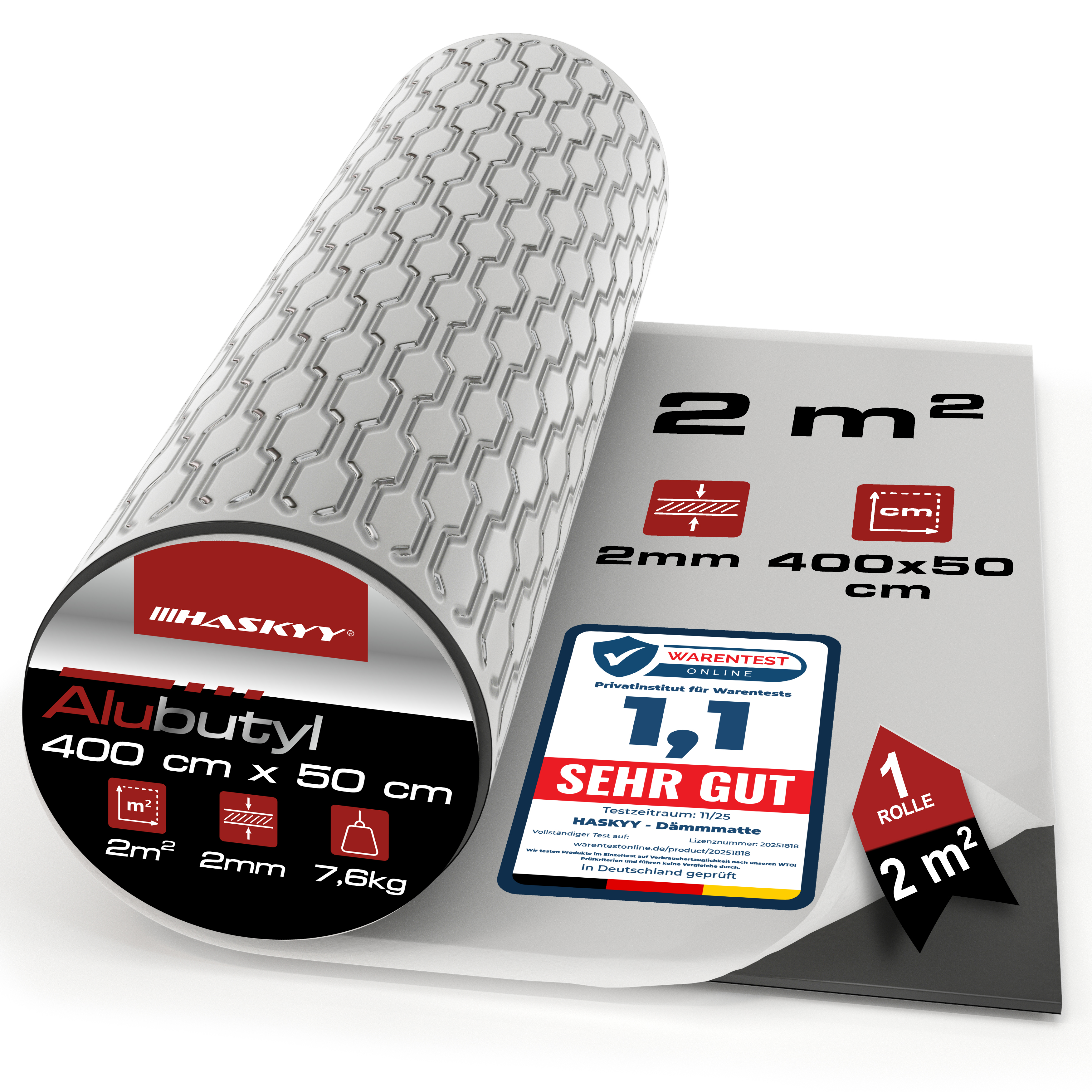 Tapis Insonorisation Auto-Adhésif ABM Alubutyl 2 Mm – 50 Cm X 4 M (2 M²) Anti-Bruit Et Anti-Vibration Voiture